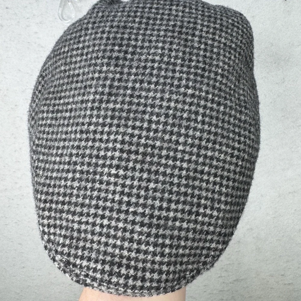 Joseph & Lyman 100% Camel Hair Newsboy Cap Hat Ear Flaps‎ Lined Houndstooth Grey